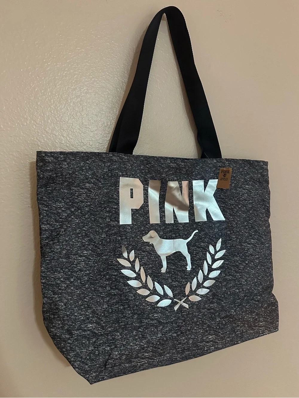 PINK Victoria’s Secret Heathered Gray & Silver Logo Tote Bag